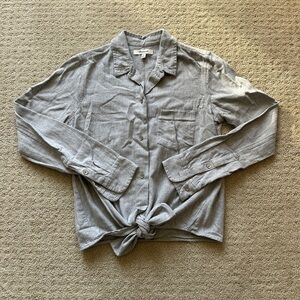 Madewell Button Up Front Tie Collared Long Sleeve Shirt